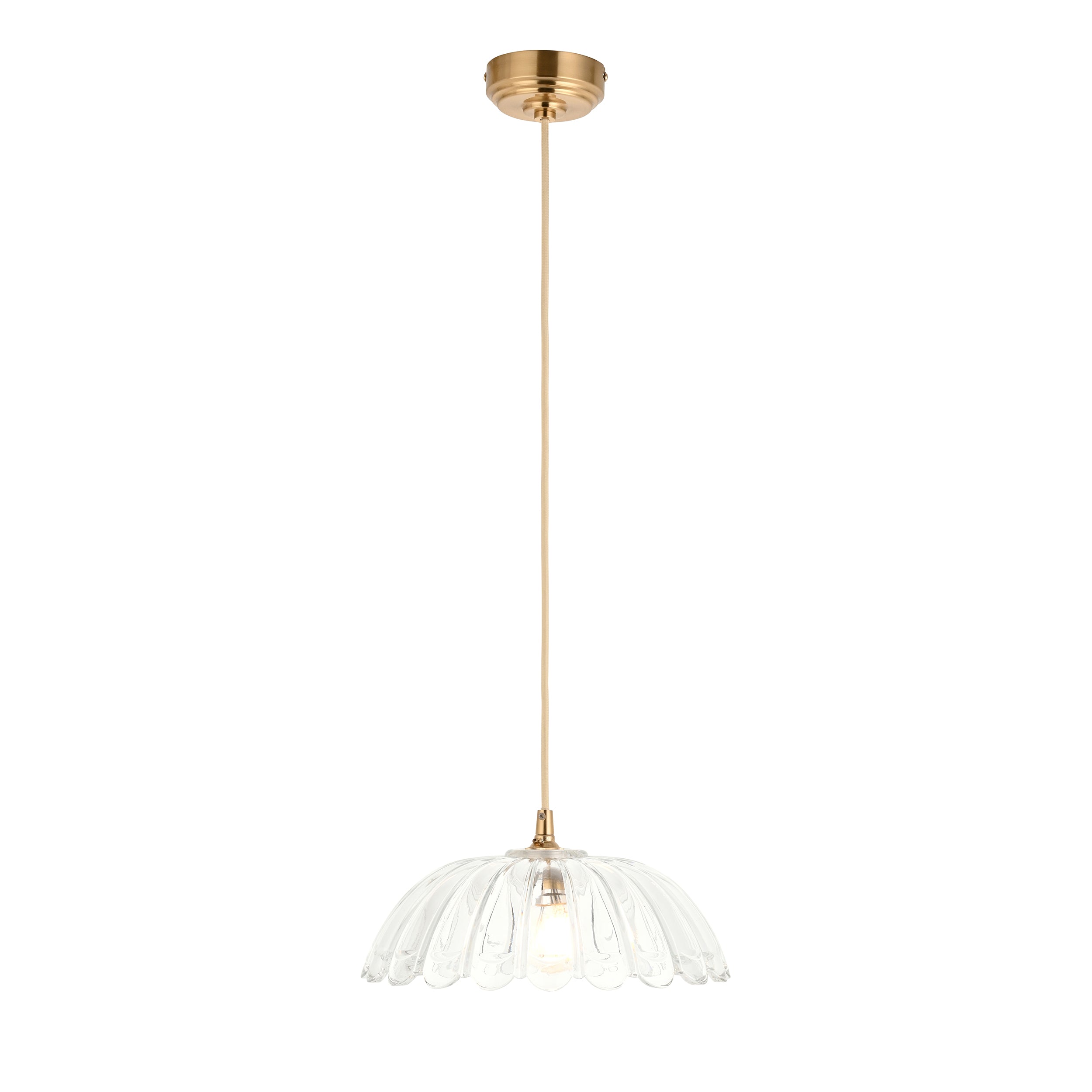 Endon Eltham and Carnation Pendant Light in Brushed Aged Brass with Clear Glass Shade