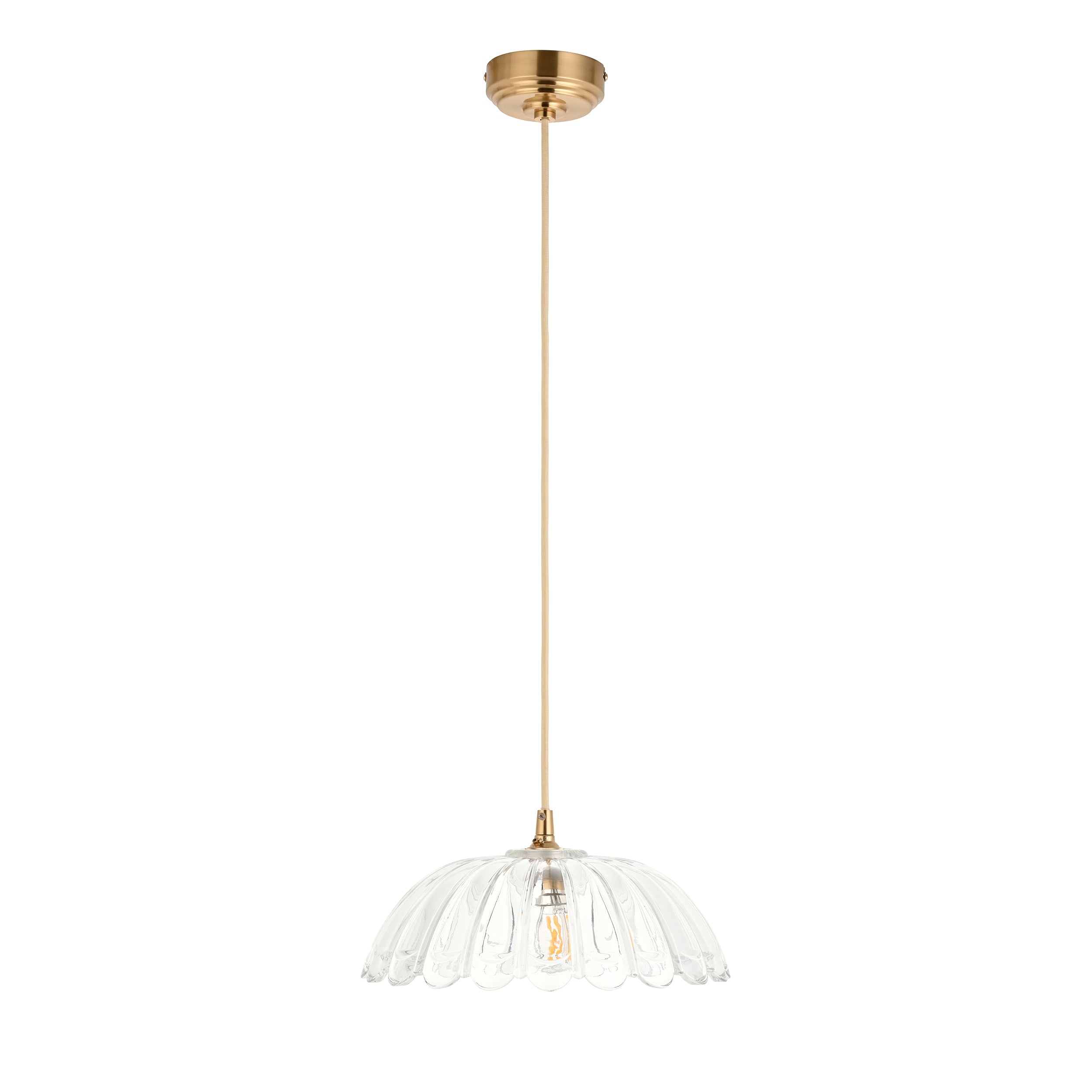 Endon Eltham and Carnation Pendant Light in Brushed Aged Brass with Clear Glass Shade