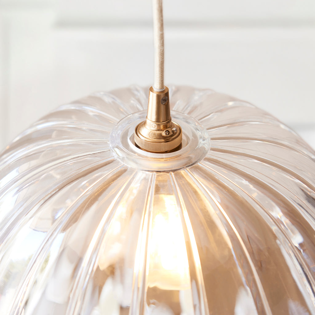 Endon Eltham and Carnation Pendant Light in Brushed Aged Brass with Clear Glass Shade