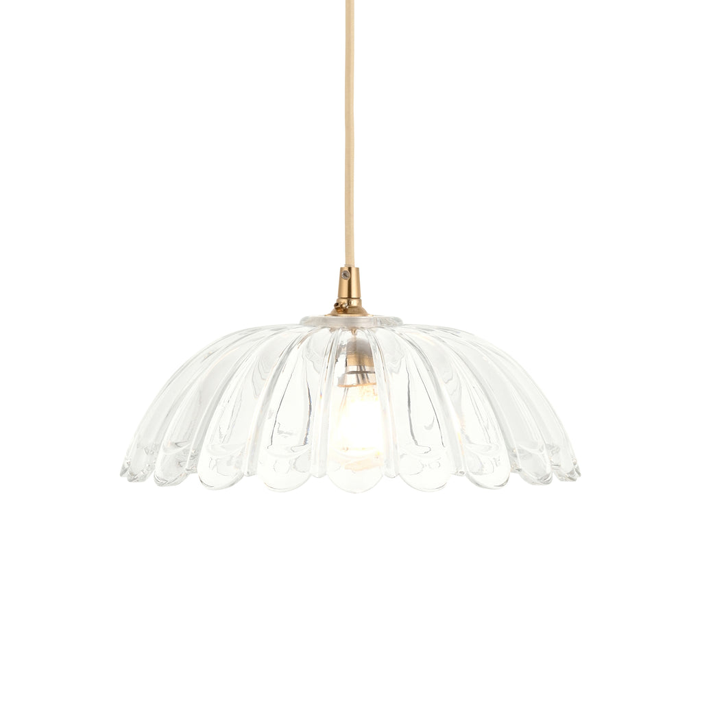 Endon Eltham and Carnation Pendant Light in Brushed Aged Brass with Clear Glass Shade