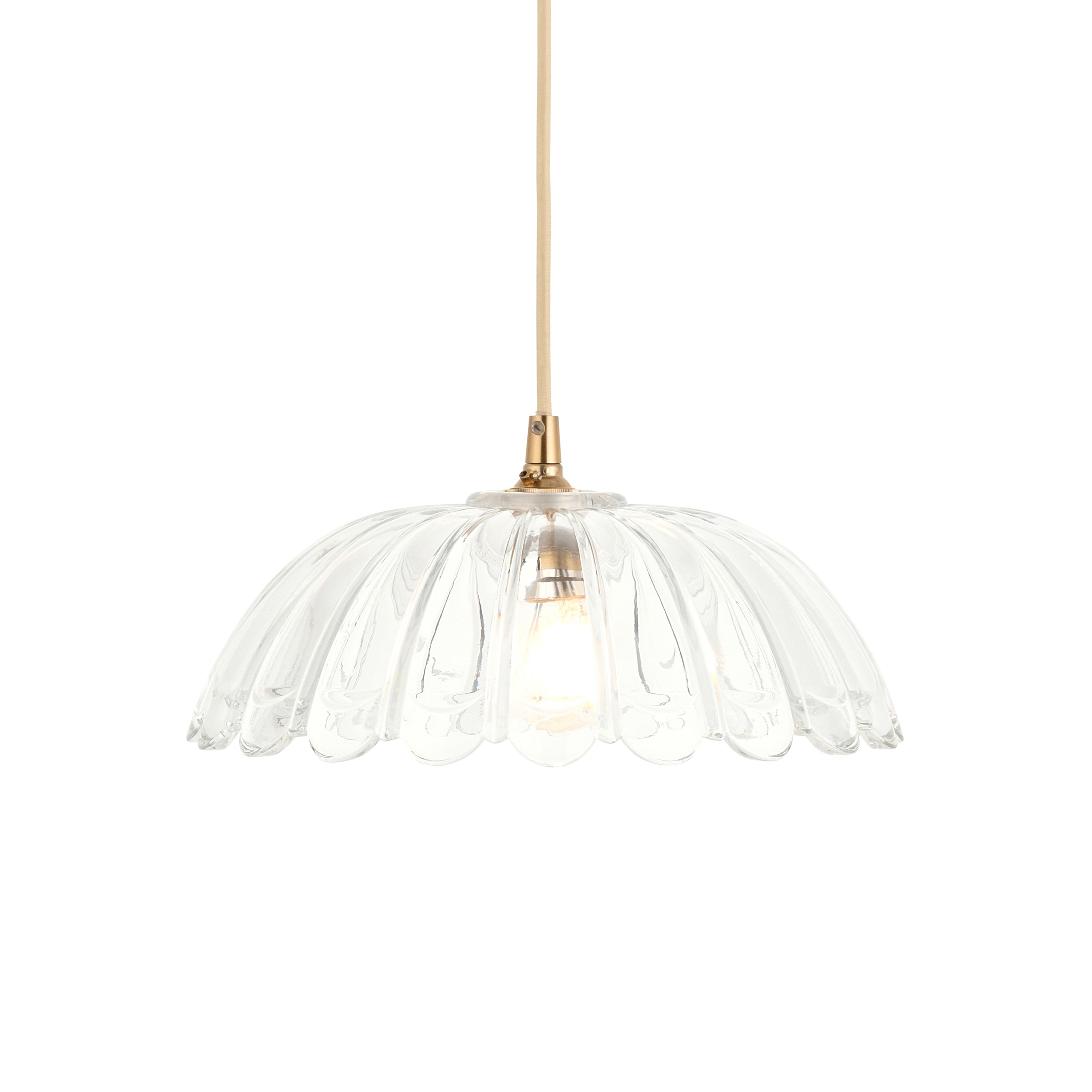 Endon Eltham and Carnation Pendant Light in Brushed Aged Brass with Clear Glass Shade