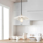 Endon Eltham and Orchid Pendant Light Clear Glass and Brushed Aged Brass With Black Braided Cable