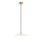 Endon Eltham and Orchid Pendant Light Clear Glass and Brushed Aged Brass With Black Braided Cable