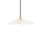 Endon Eltham and Orchid Pendant Light Clear Glass and Brushed Aged Brass With Black Braided Cable