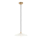 Endon Eltham and Orchid Pendant Light Clear Glass and Brushed Aged Brass With Black Braided Cable