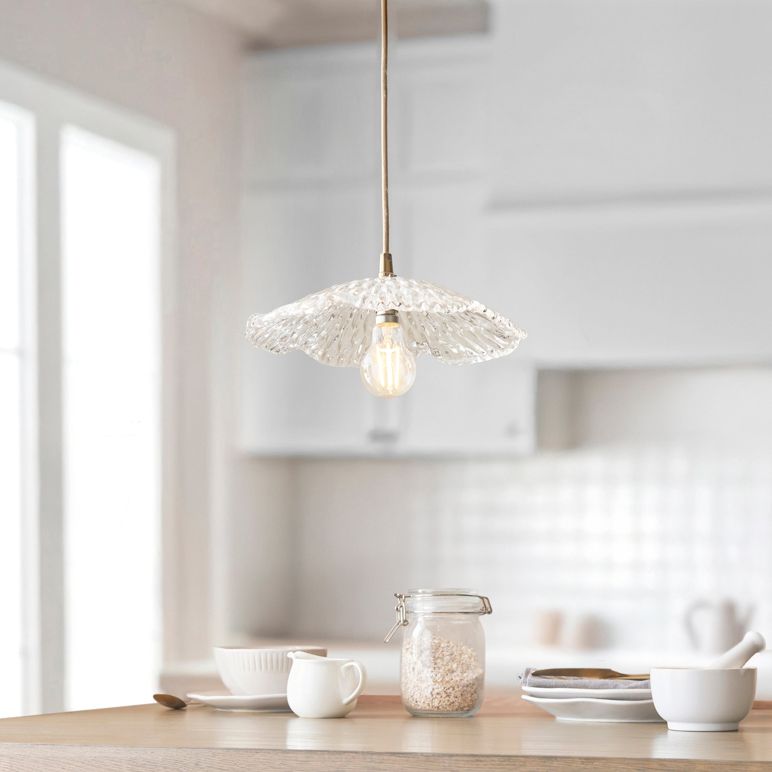 Endon Eltham and Orchid Pendant Light in Brushed Aged Brass with Clear Glass Shade