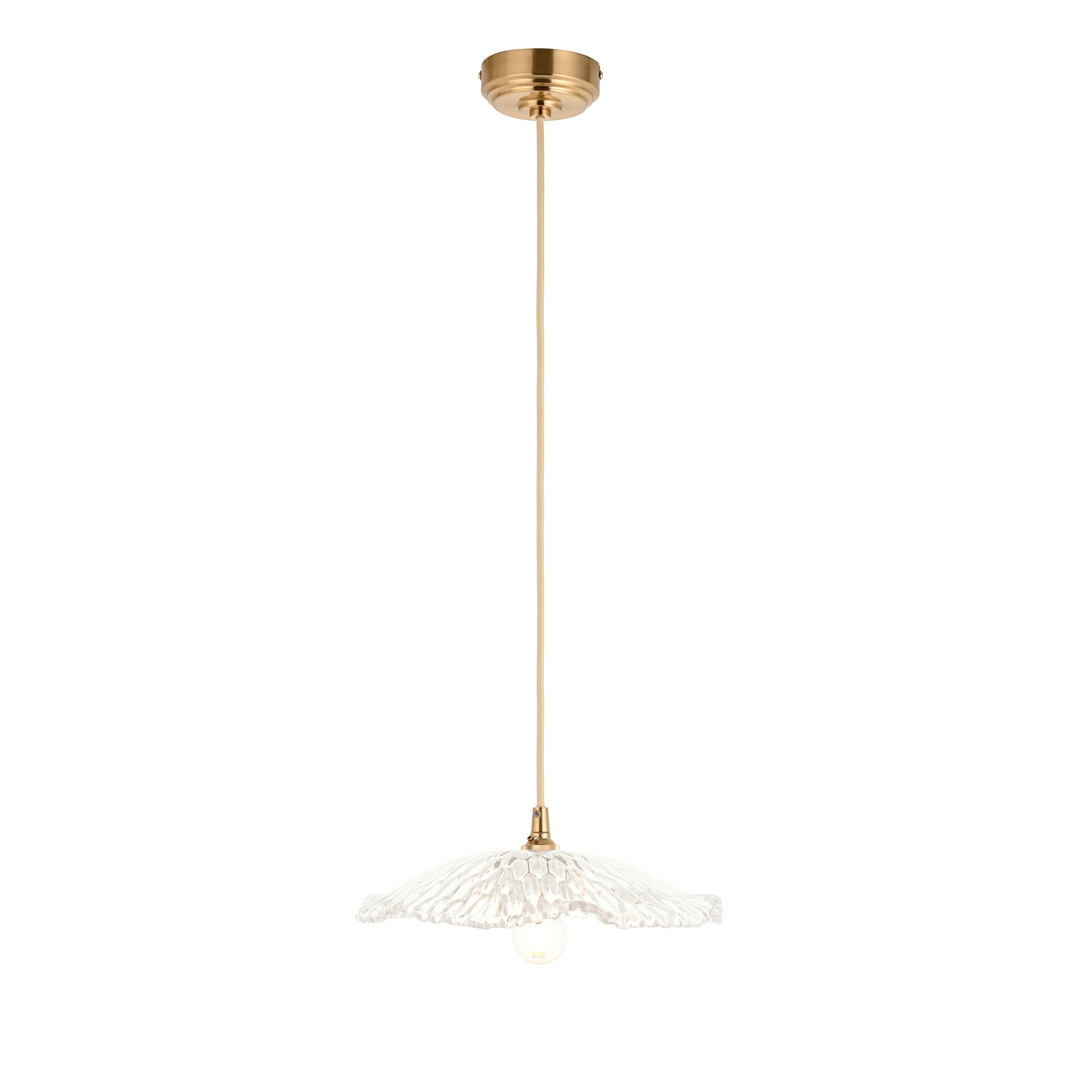 Endon Eltham and Orchid Pendant Light in Brushed Aged Brass with Clear Glass Shade