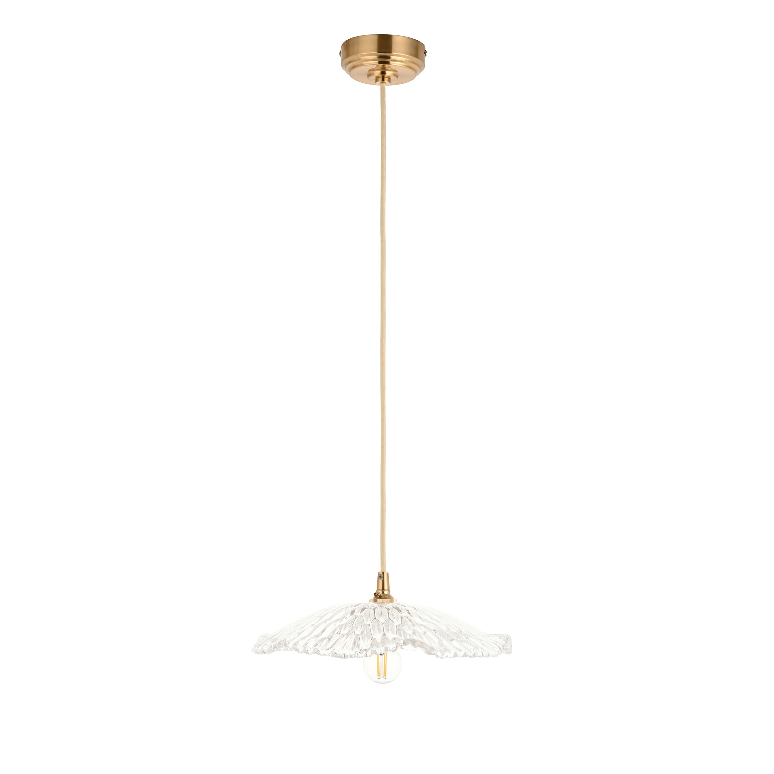 Endon Eltham and Orchid Pendant Light in Brushed Aged Brass with Clear Glass Shade
