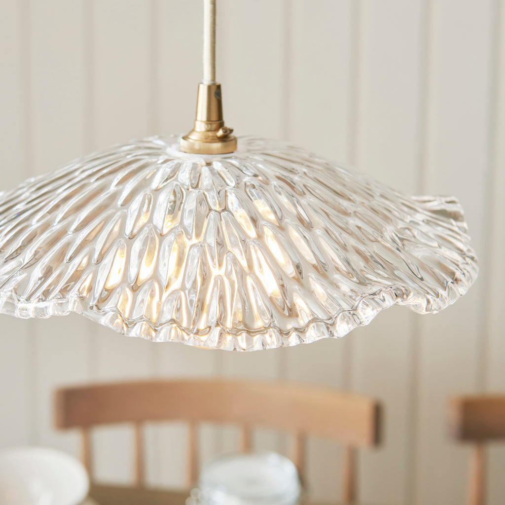 Endon Eltham and Orchid Pendant Light in Brushed Aged Brass with Clear Glass Shade
