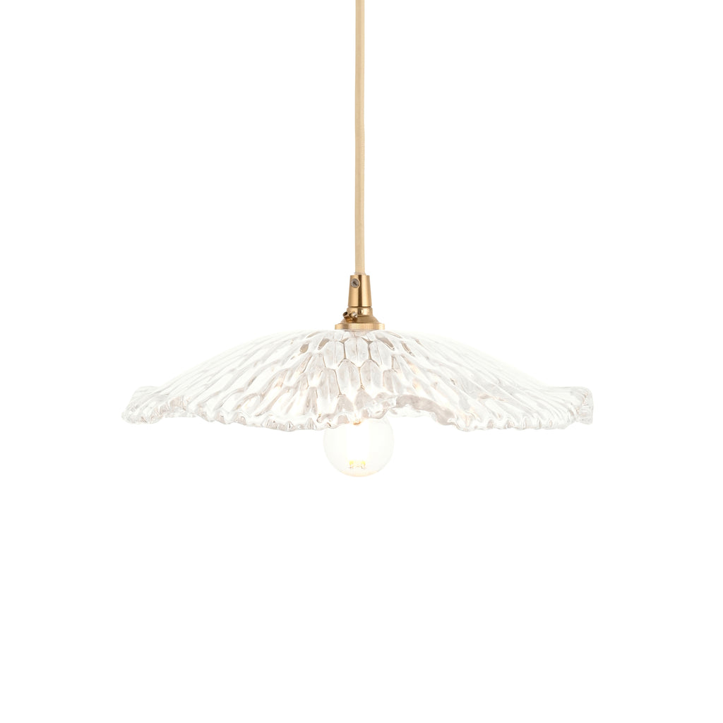 Endon Eltham and Orchid Pendant Light in Brushed Aged Brass with Clear Glass Shade