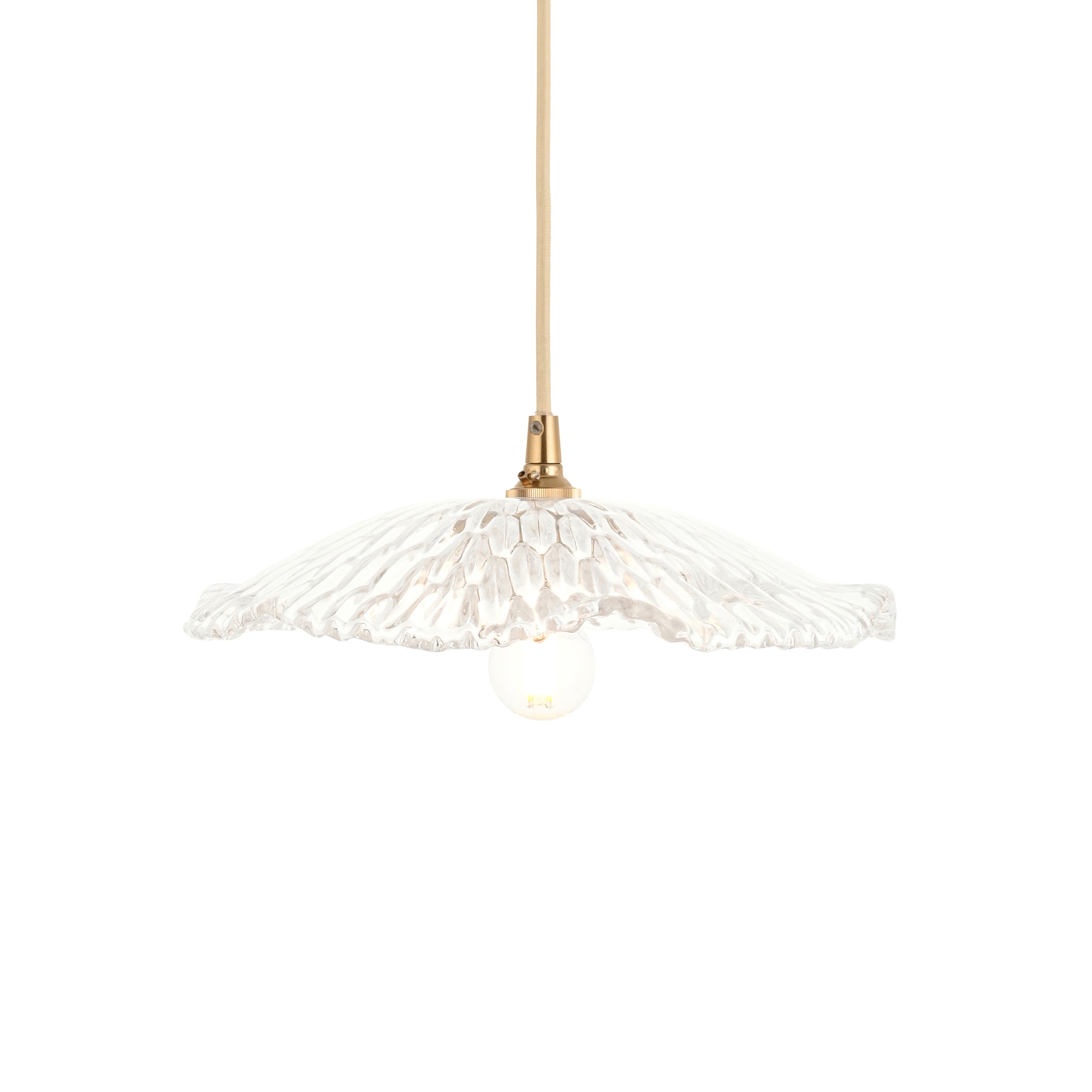 Endon Eltham and Orchid Pendant Light in Brushed Aged Brass with Clear Glass Shade