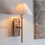 Endon Faro Wall Light in Vintage Brass With Natural Linen