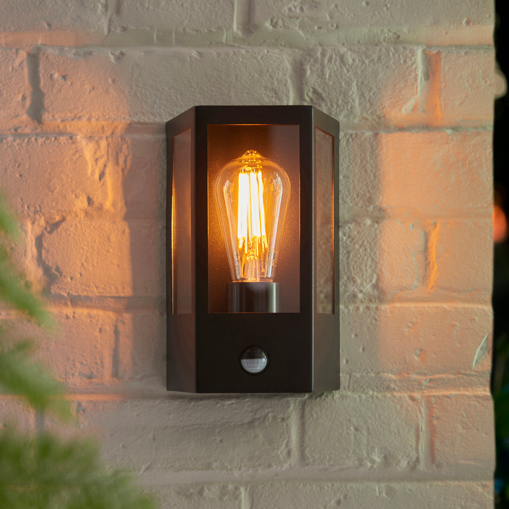 Endon Huntington Wall Light in Matt Black and Clear Glass