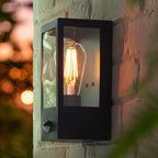 Endon Huntington Wall Light in Matt Black and Clear Glass