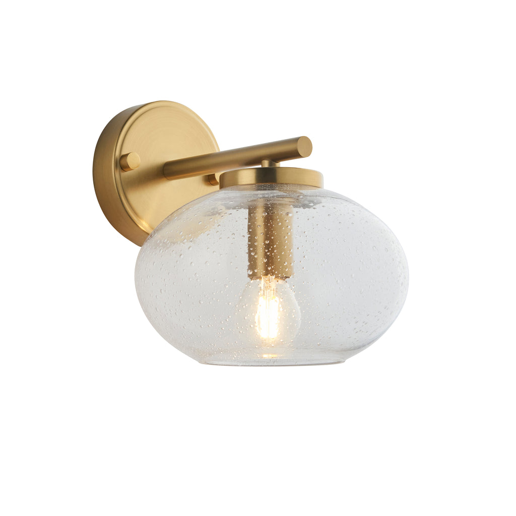 Endon Jacob Semi Flush Ceiling Light Warm Brass and Clear Bubble Glass Shade