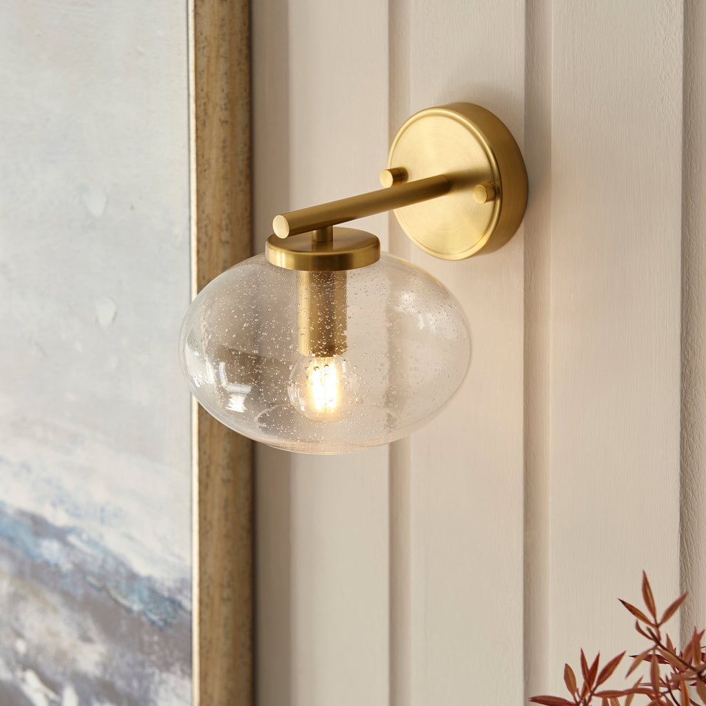Endon Jacob Semi Flush Ceiling Light Warm Brass and Clear Bubble Glass Shade