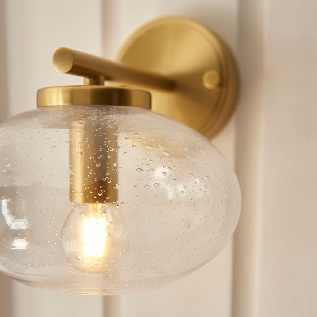 Endon Jacob Semi Flush Ceiling Light Warm Brass and Clear Bubble Glass Shade