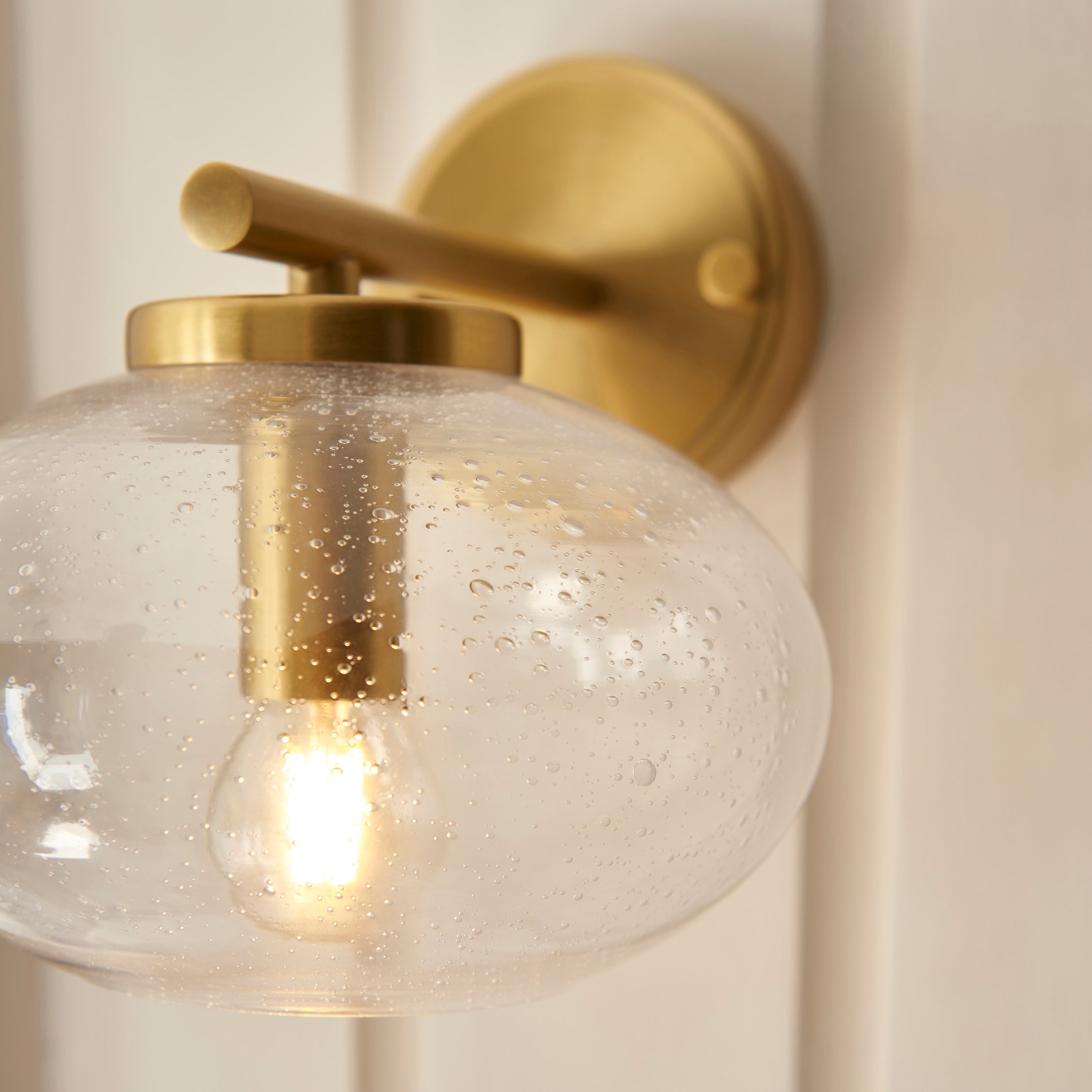 Endon Jacob Semi Flush Ceiling Light Warm Brass and Clear Bubble Glass Shade