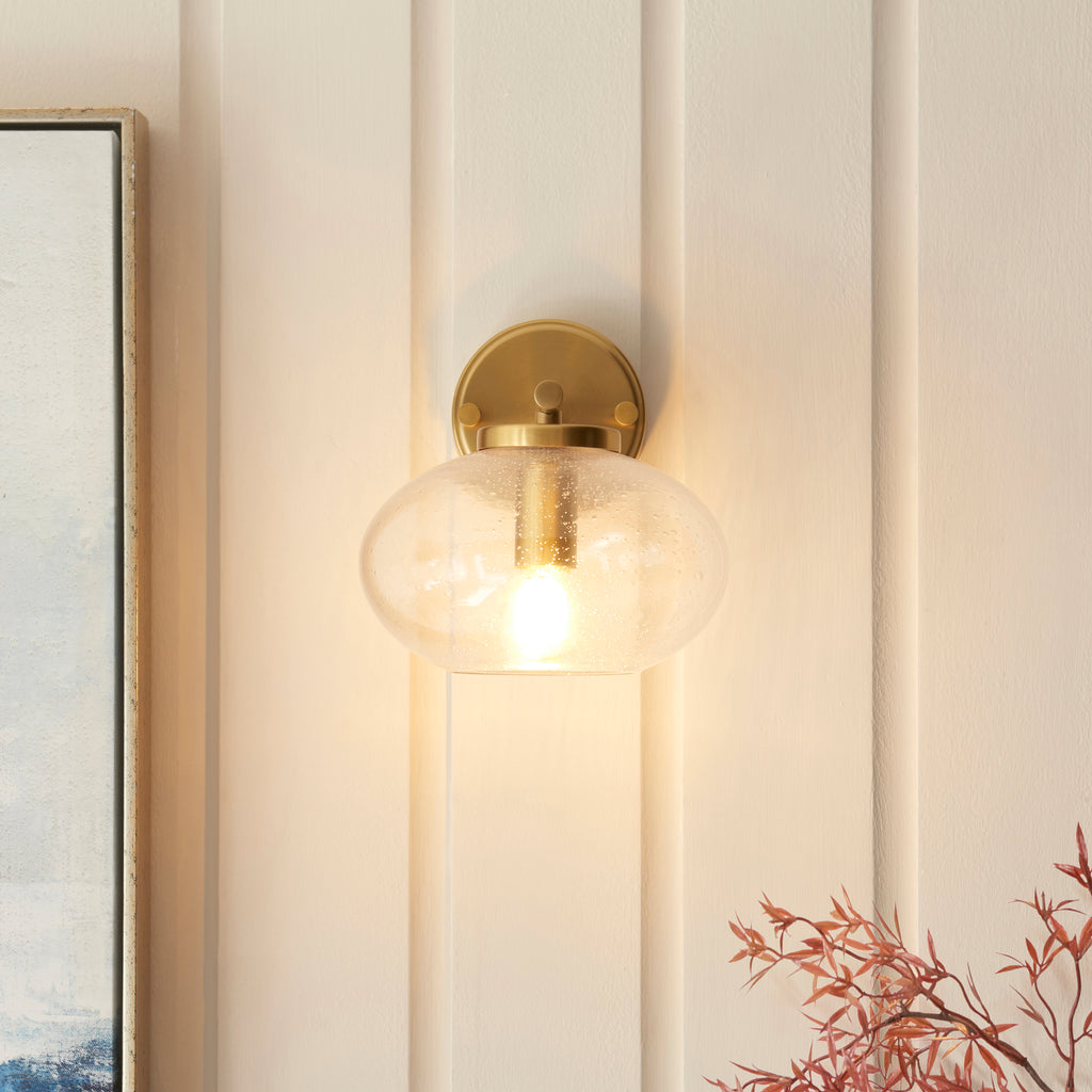 Endon Jacob Semi Flush Ceiling Light Warm Brass and Clear Bubble Glass Shade