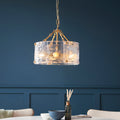 Endon Keller 4 Light Pendant in Brushed Aged Brass and Handmade Textured Clear Glass Shade
