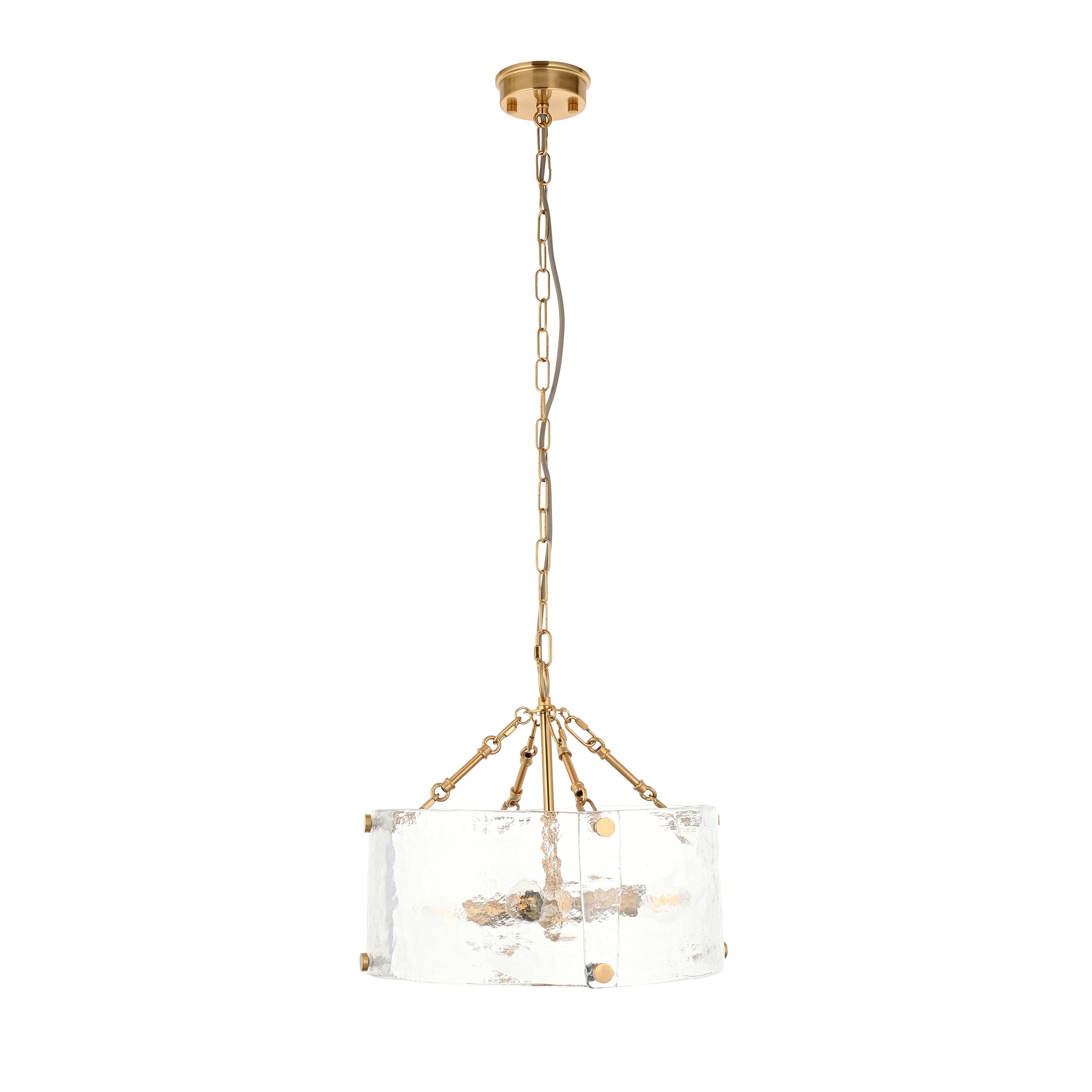 Endon Keller 4 Light Pendant in Brushed Aged Brass and Handmade Textured Clear Glass Shade