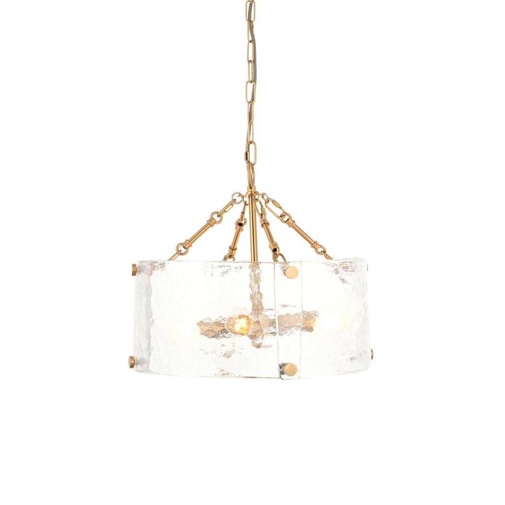 Endon Keller 4 Light Pendant in Brushed Aged Brass and Handmade Textured Clear Glass Shade