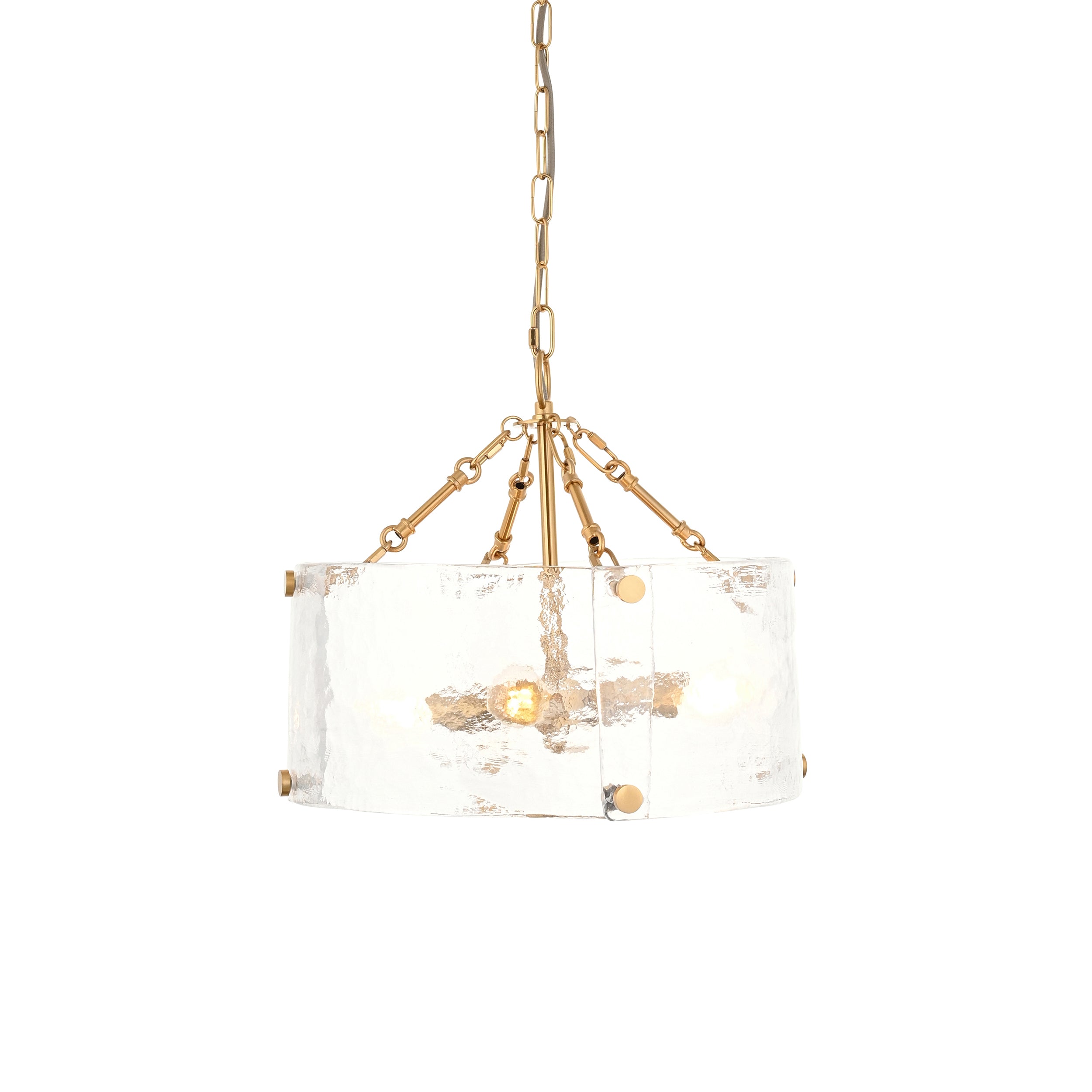 Endon Keller 4 Light Pendant in Brushed Aged Brass and Handmade Textured Clear Glass Shade