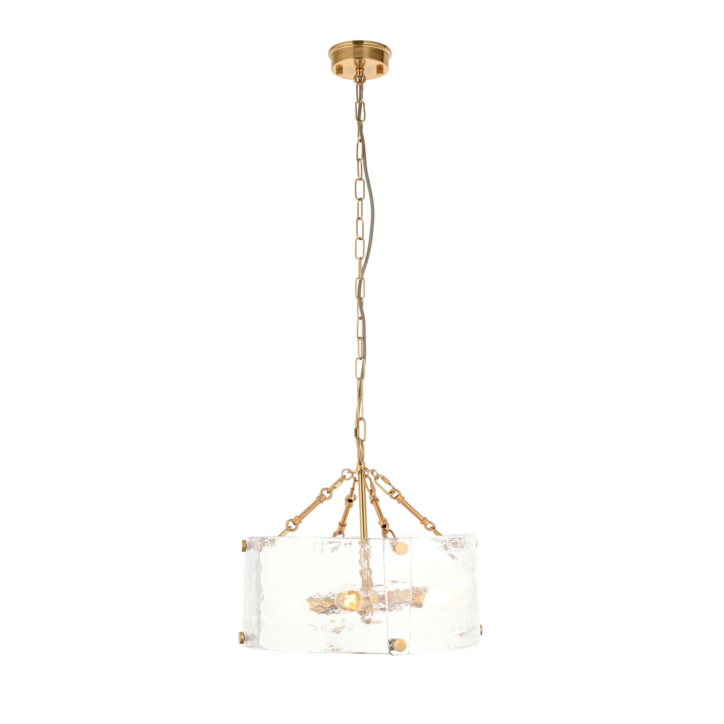 Endon Keller 4 Light Pendant in Brushed Aged Brass and Handmade Textured Clear Glass Shade