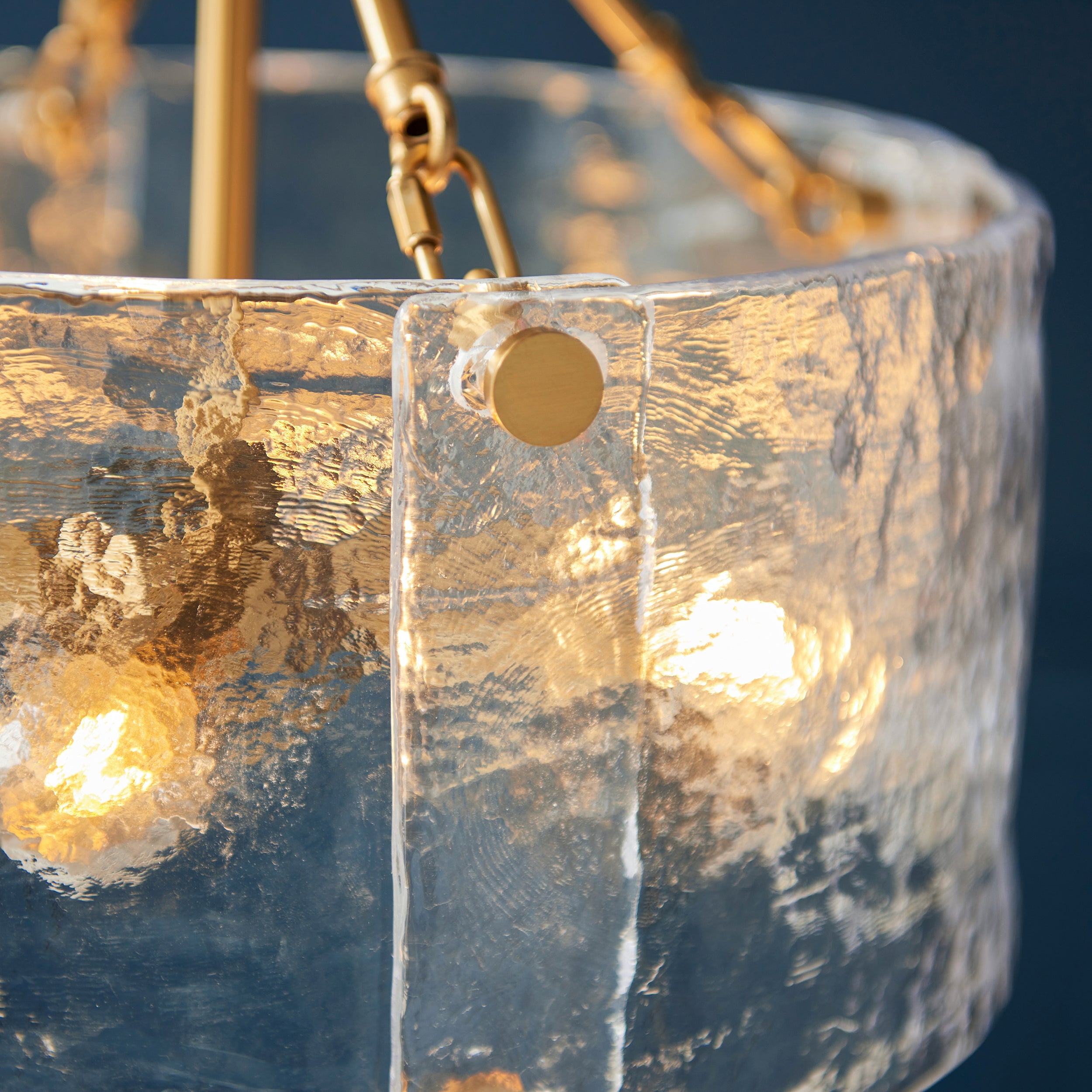 Endon Keller 4 Light Pendant in Brushed Aged Brass and Handmade Textured Clear Glass Shade