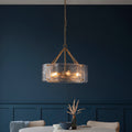 Endon Keller 6 Light Pendant in Brushed Aged Brass and Handmade Textured Clear Glass Shade