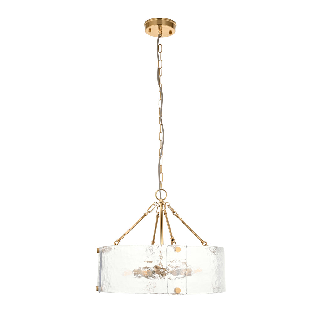 Endon Keller 6 Light Pendant in Brushed Aged Brass and Handmade Textured Clear Glass Shade