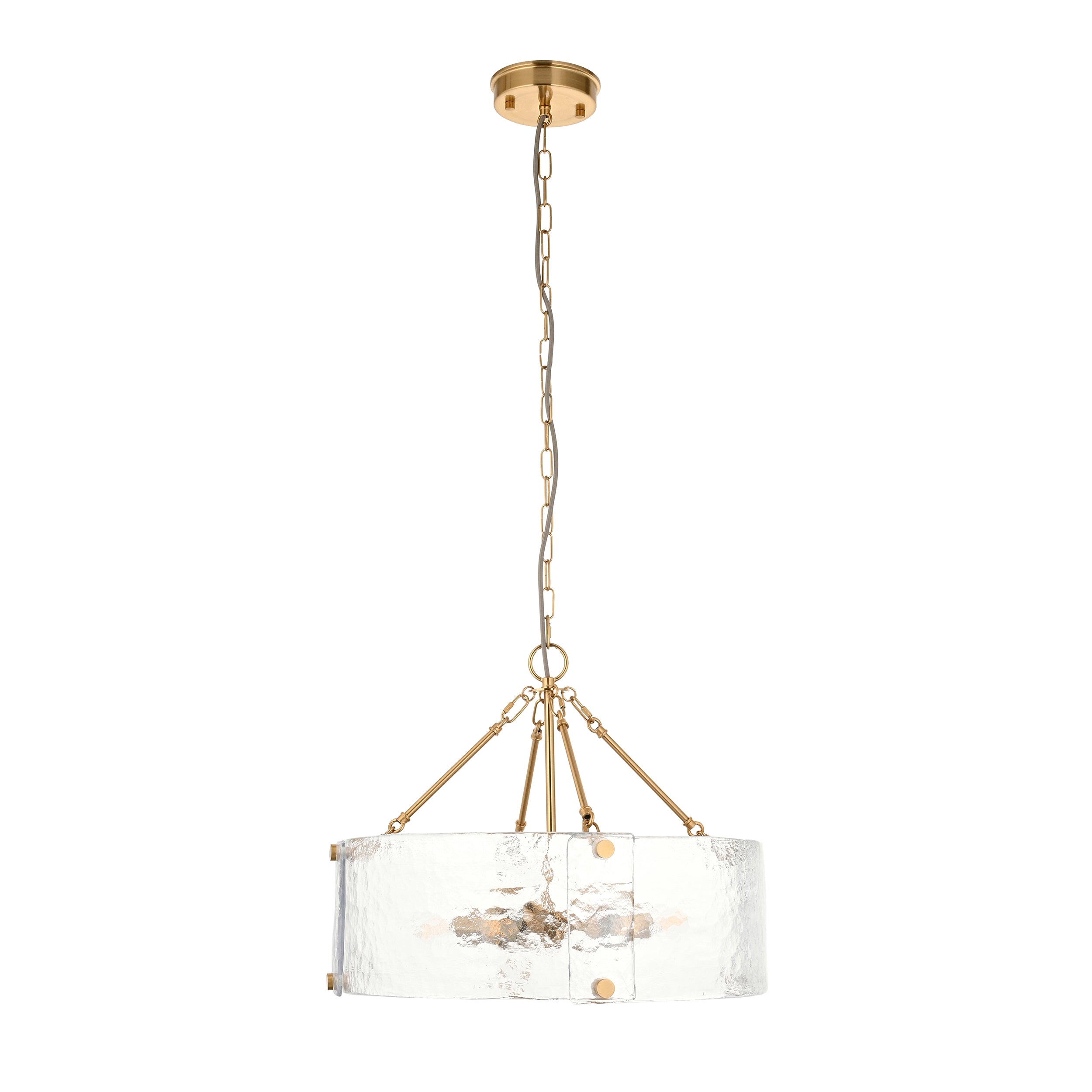 Endon Keller 6 Light Pendant in Brushed Aged Brass and Handmade Textured Clear Glass Shade