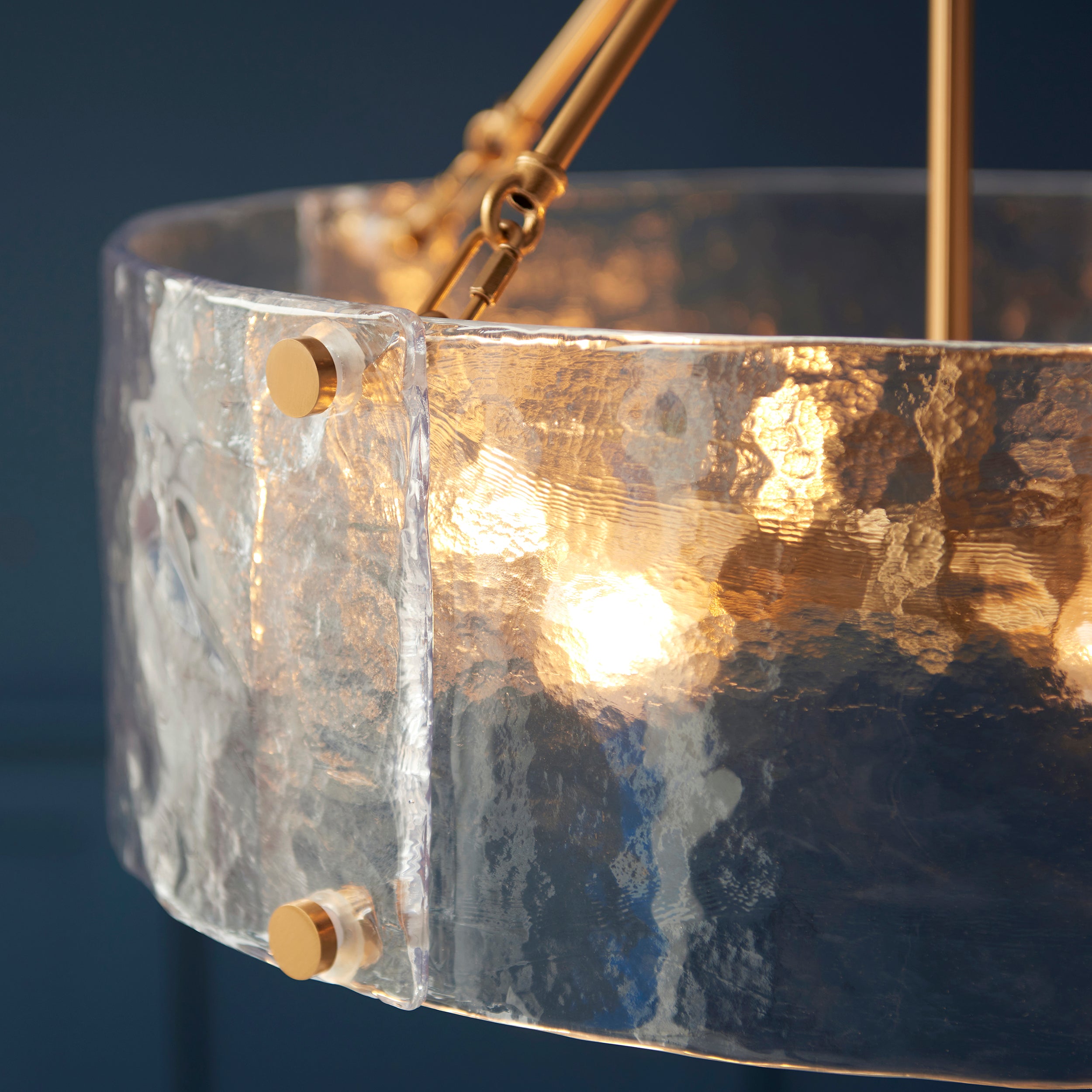 Endon Keller 6 Light Pendant in Brushed Aged Brass and Handmade Textured Clear Glass Shade