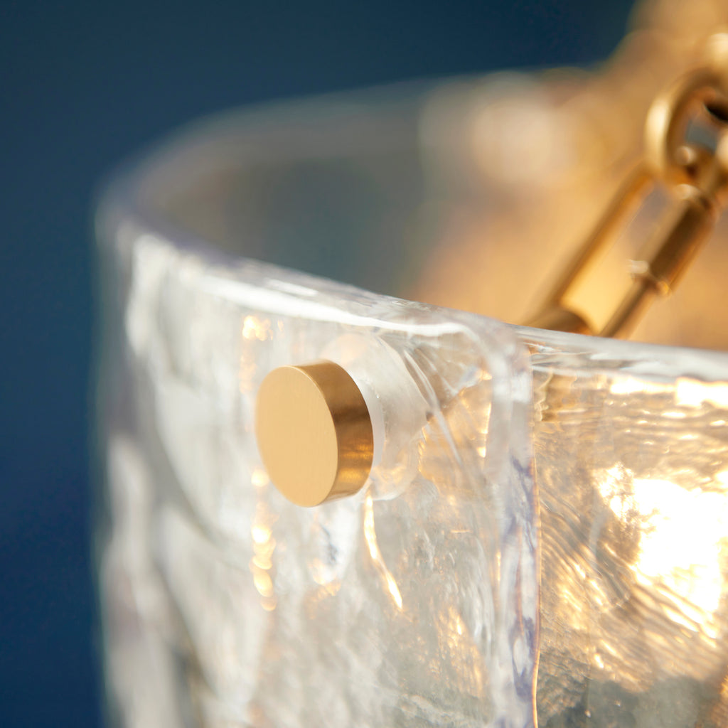 Endon Keller 6 Light Pendant in Brushed Aged Brass and Handmade Textured Clear Glass Shade