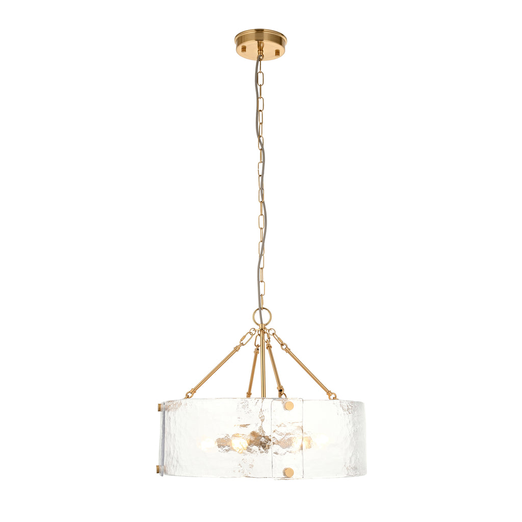 Endon Keller 6 Light Pendant in Brushed Aged Brass and Handmade Textured Clear Glass Shade