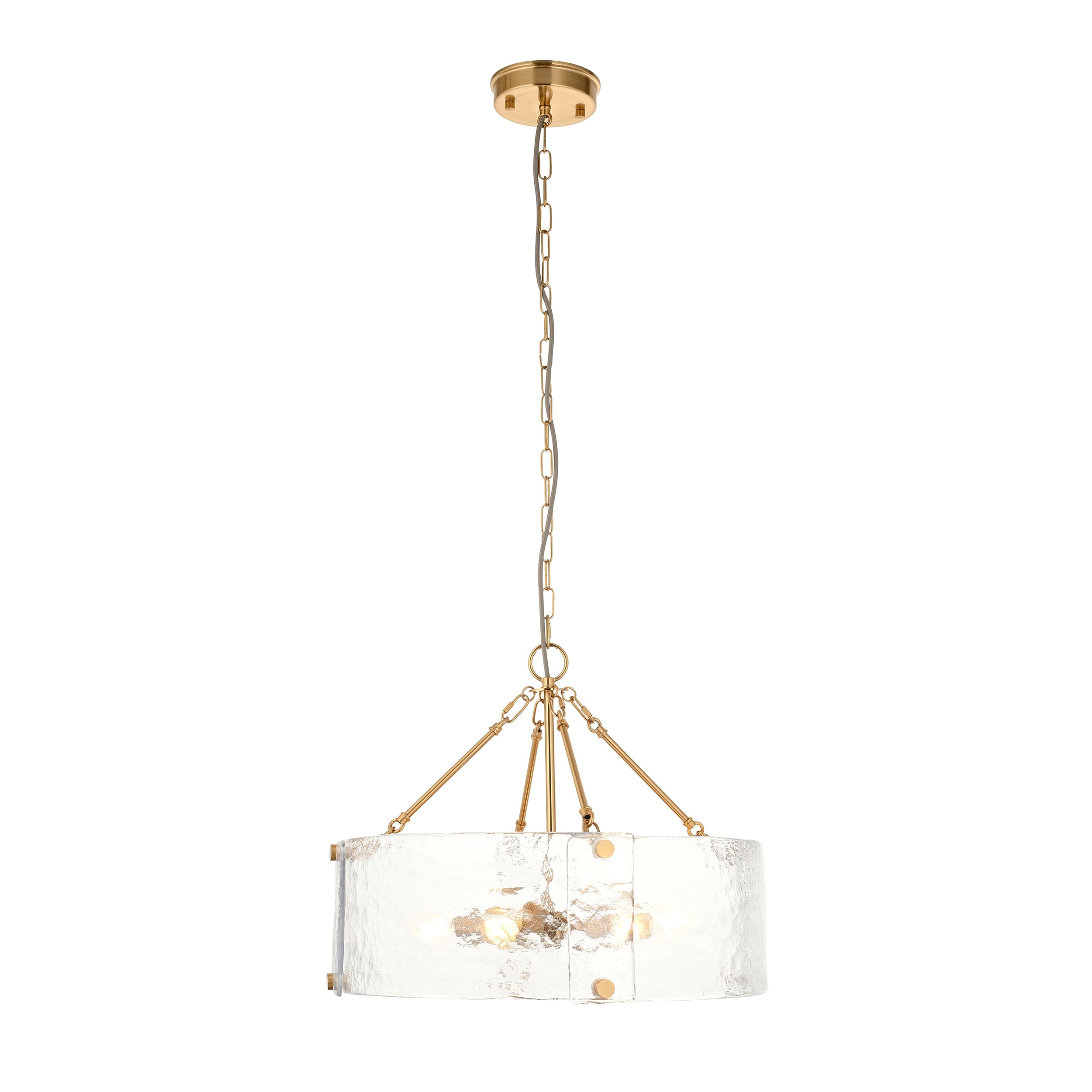 Endon Keller 6 Light Pendant in Brushed Aged Brass and Handmade Textured Clear Glass Shade