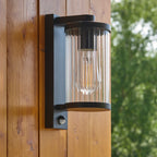 Endon Newcombe Outdoor Wall Light in Matt Black and Clear Ribbed Glass