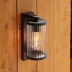 Endon Newcombe Outdoor Wall Light in Matt Black and Clear Ribbed Glass