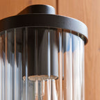 Endon Newcombe Outdoor Wall Light in Matt Black and Clear Ribbed Glass