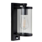 Endon Newcombe Outdoor Wall Light in Matt Black and Clear Ribbed Glass