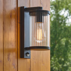 Endon Newcombe Outdoor Wall Light in Matt Black and Clear Ribbed Glass
