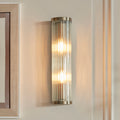 Endon Ridgeton 2 Light Wall Light in Antique Brass and Clear Ribbed Glass Shade