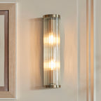 Endon Ridgeton 2 Light Wall Light in Antique Brass and Clear Ribbed Glass Shade