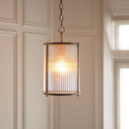 Endon Ridgeton Pendant Light Antique Brass and Clear Ribbed Glass Shade