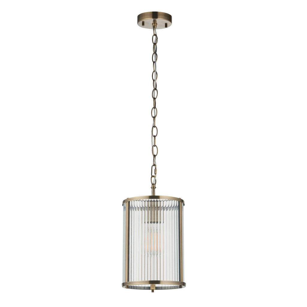 Endon Ridgeton Pendant Light Antique Brass and Clear Ribbed Glass Shade