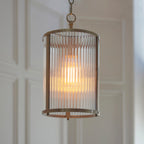 Endon Ridgeton Pendant Light Antique Brass and Clear Ribbed Glass Shade