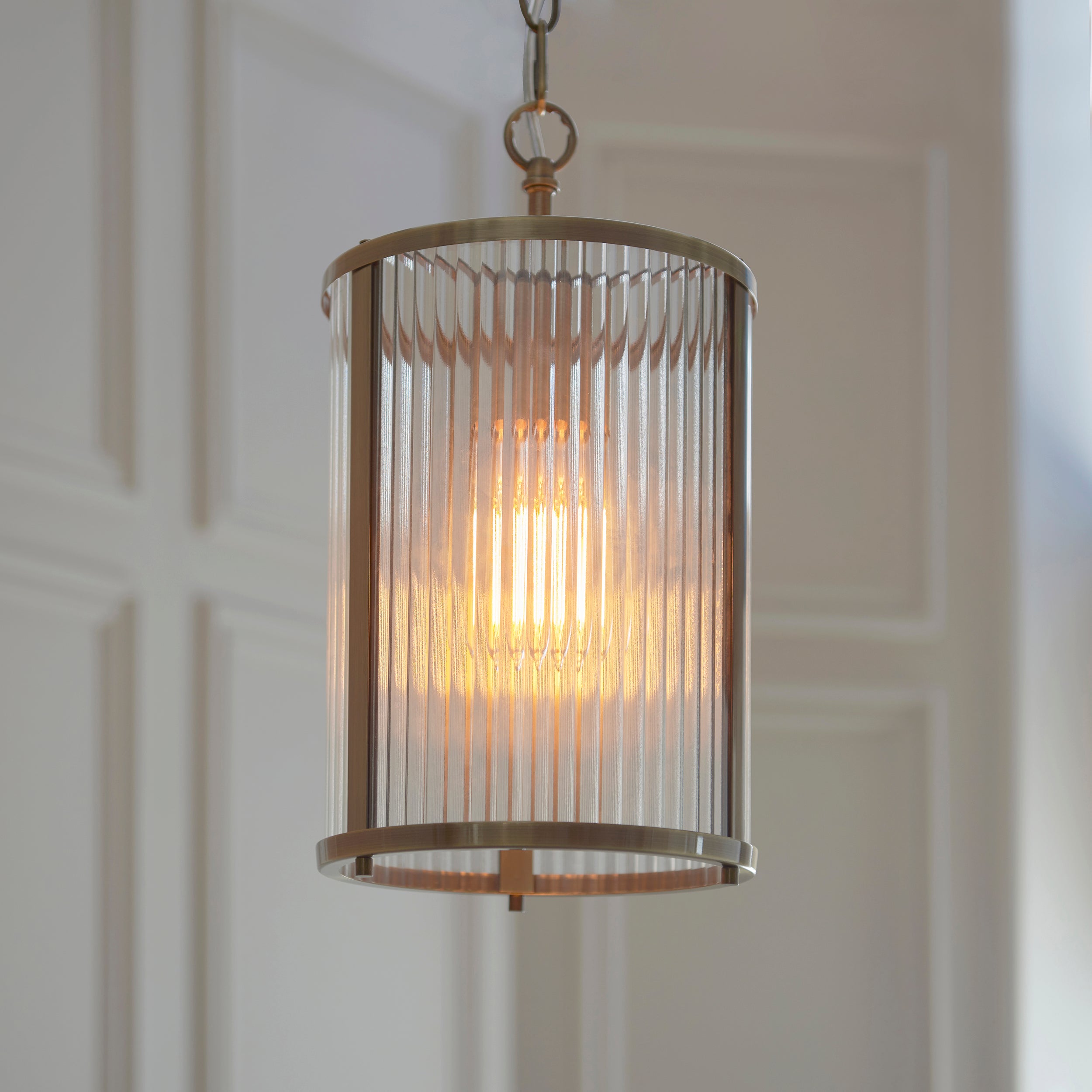 Endon Ridgeton Pendant Light Antique Brass and Clear Ribbed Glass Shade