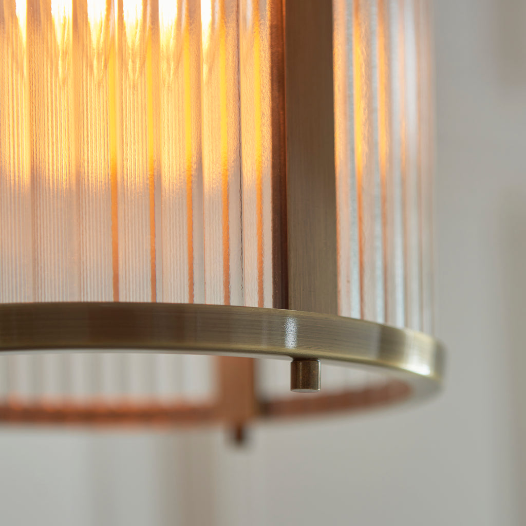 Endon Ridgeton Pendant Light Antique Brass and Clear Ribbed Glass Shade