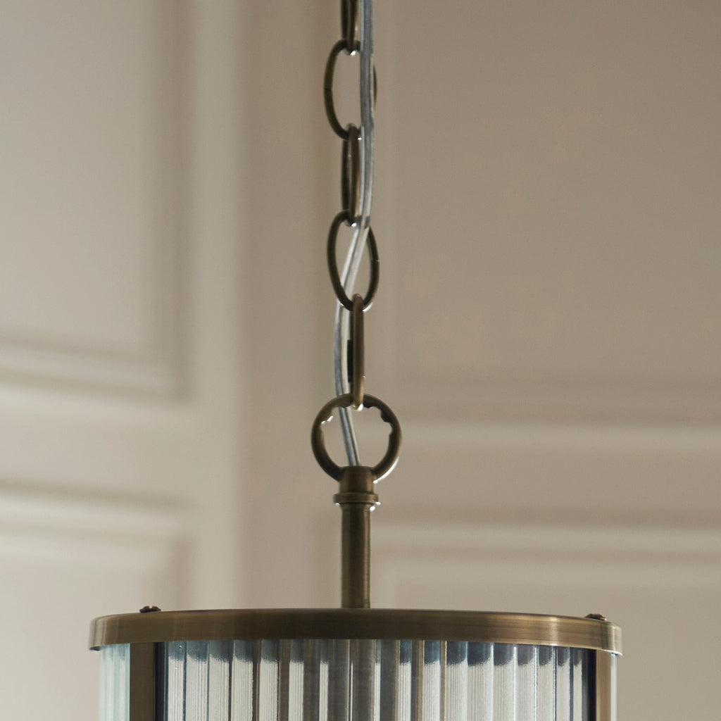 Endon Ridgeton Pendant Light Antique Brass and Clear Ribbed Glass Shade