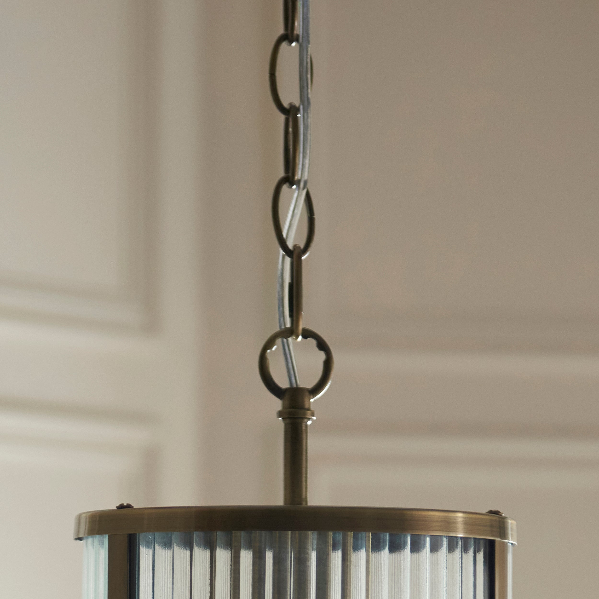 Endon Ridgeton Pendant Light Antique Brass and Clear Ribbed Glass Shade